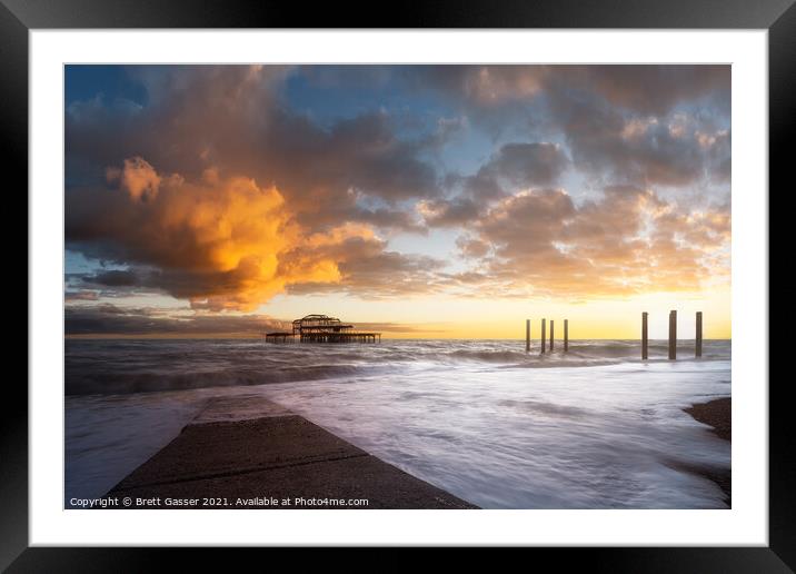 Brighton West Pier Sunset Framed Mounted Print by Brett Gasser