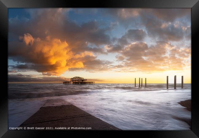 Brighton West Pier Sunset Framed Print by Brett Gasser