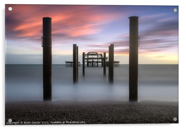 Brighton West Pier Sunset Acrylic by Brett Gasser