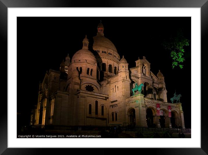 Sacre Coeur Basilica at night Framed Mounted Print by Vicente Sargues