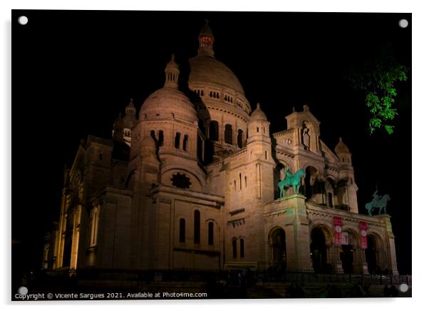 Sacre Coeur Basilica at night Acrylic by Vicente Sargues