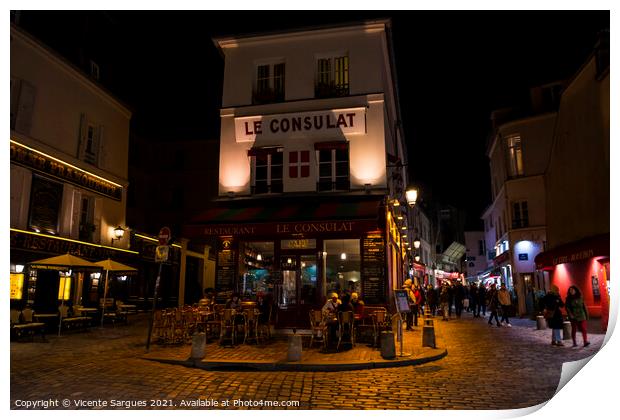 Typical french restaurant at night Print by Vicente Sargues