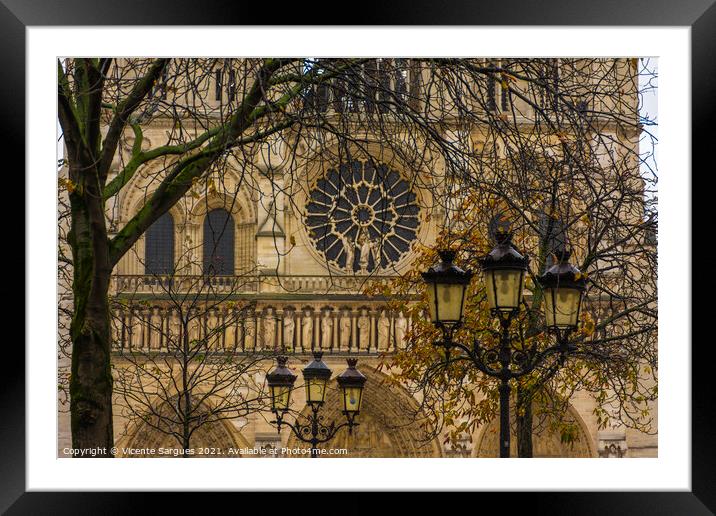 Notre Dame Cathedral among branches Framed Mounted Print by Vicente Sargues