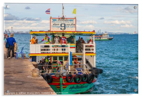 a ferry boat at the Pier of the Thai Island Koh Larn Thailand Asia Acrylic by Wilfried Strang