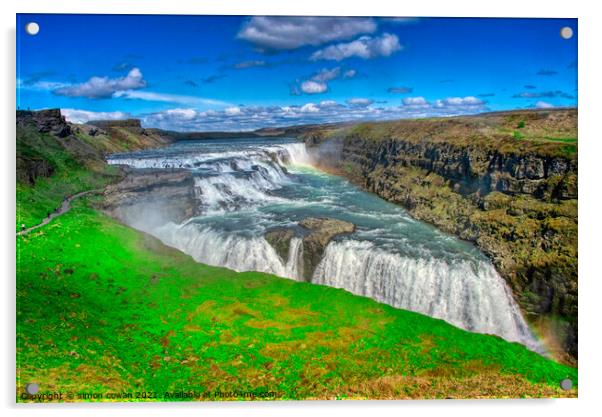 Gullfoss waterfall Iceland Acrylic by simon cowan