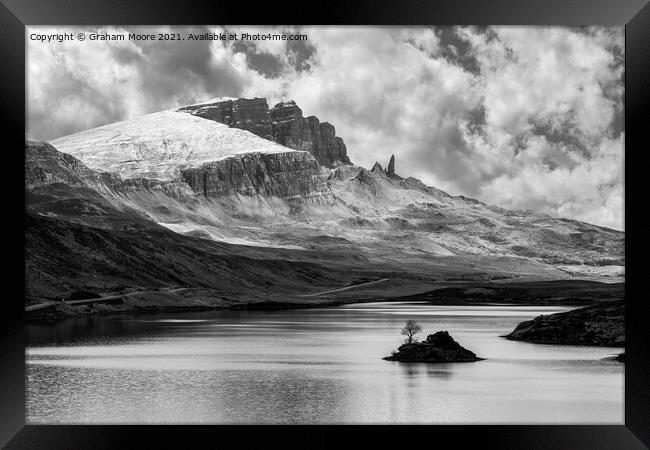 The Old Man of Storr monochrome Framed Print by Graham Moore