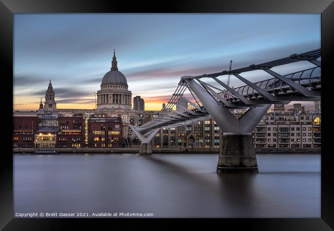 Millennium Bridge Sunset Framed Print by Brett Gasser