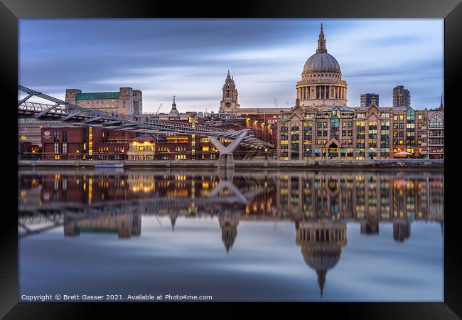 St Pauls Cathedral and Millennium Bridg Framed Print by Brett Gasser