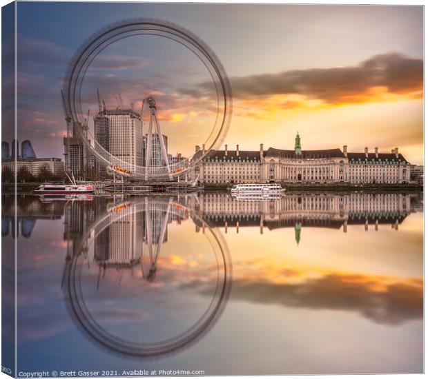 London Eye Sunset Reflections Canvas Print by Brett Gasser