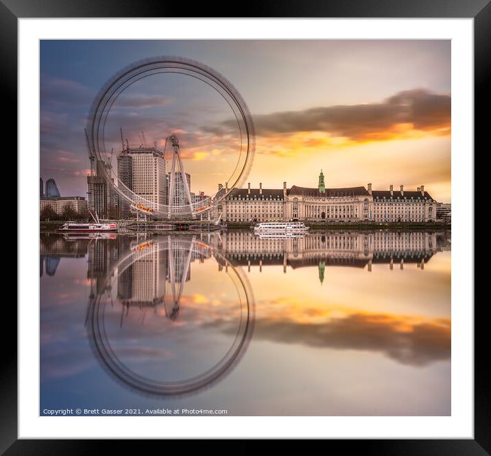 London Eye Sunset Reflections Framed Mounted Print by Brett Gasser