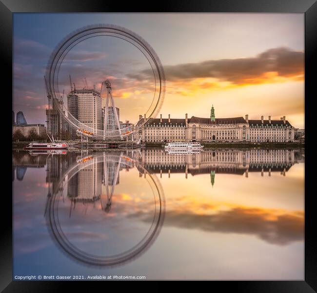 London Eye Sunset Reflections Framed Print by Brett Gasser