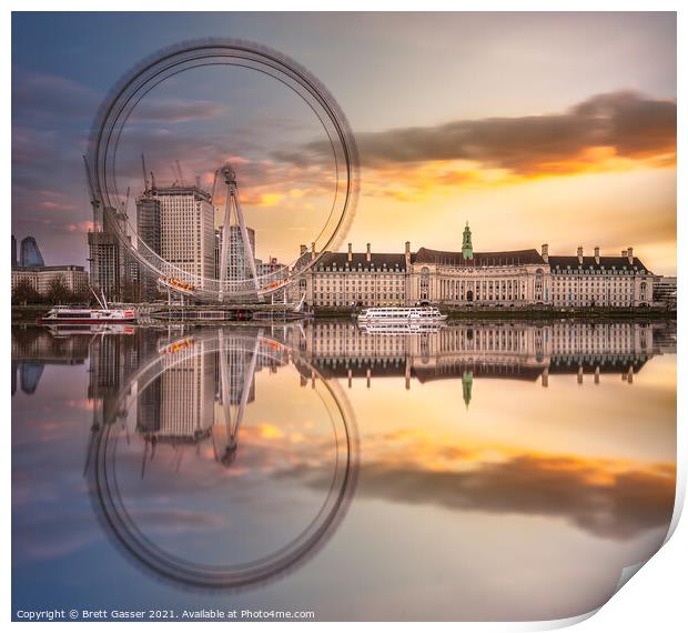 London Eye Sunset Reflections Print by Brett Gasser