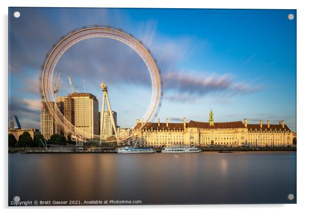 London Eye Sunset Acrylic by Brett Gasser