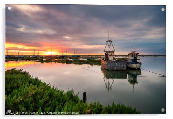Brancaster Staithe Fishing Boat Sunset Acrylic by Brett Gasser