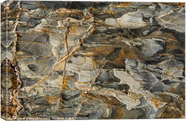 Sedimentary Veins of Porthleven Cliffs Canvas Print by kathy white