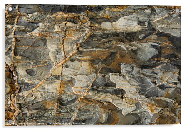 Sedimentary Veins of Porthleven Cliffs Acrylic by kathy white