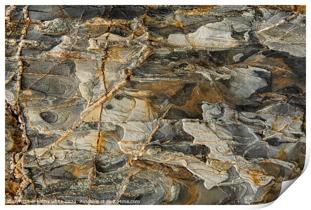 Sedimentary Veins of Porthleven Cliffs Print by kathy white