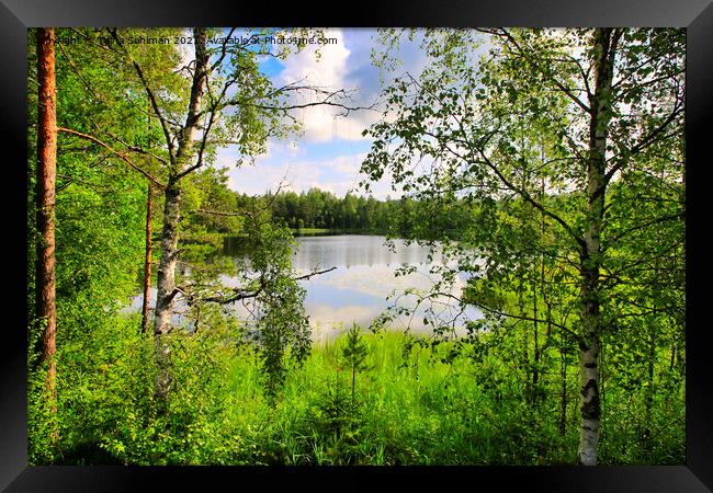 Calm Lake Sorvasto on Midsummer Eve Framed Print by Taina Sohlman