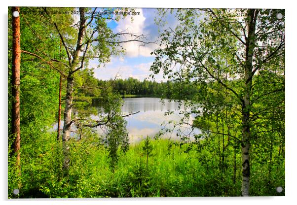 Calm Lake Sorvasto on Midsummer Eve Acrylic by Taina Sohlman