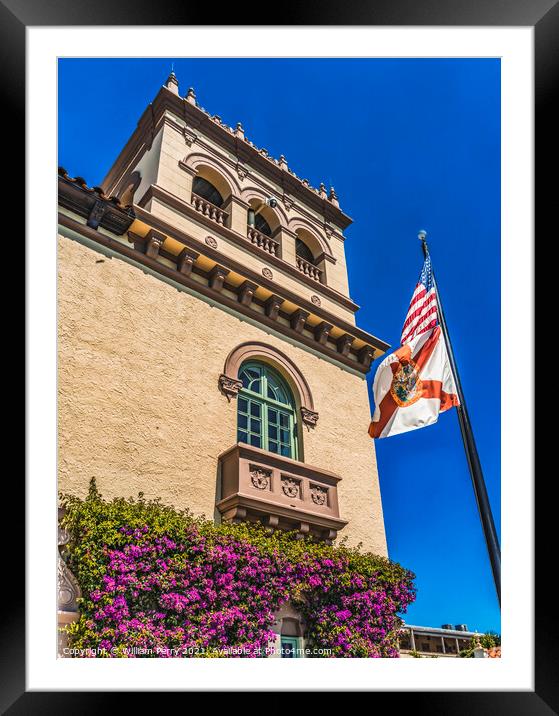 Flags Flowers Town Hall Palm Beach Florida Framed Mounted Print by William Perry