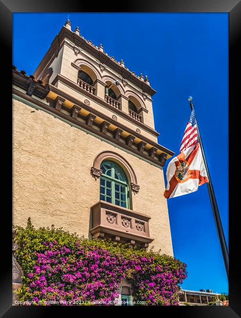 Flags Flowers Town Hall Palm Beach Florida Framed Print by William Perry