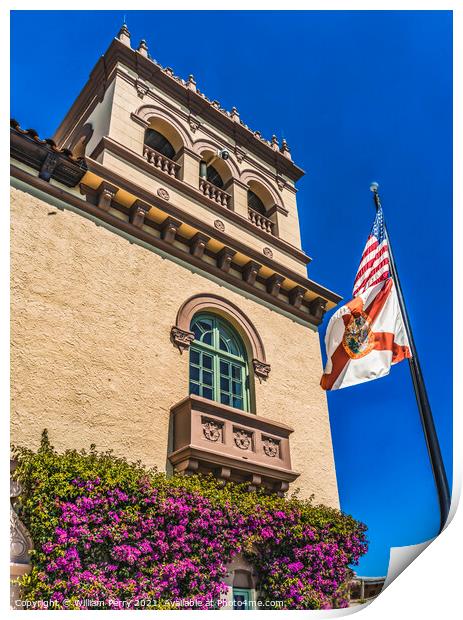 Flags Flowers Town Hall Palm Beach Florida Print by William Perry