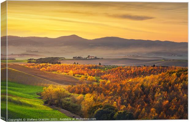 Autumn in Tuscany, landscape at sunset Canvas Print by Stefano Orazzini