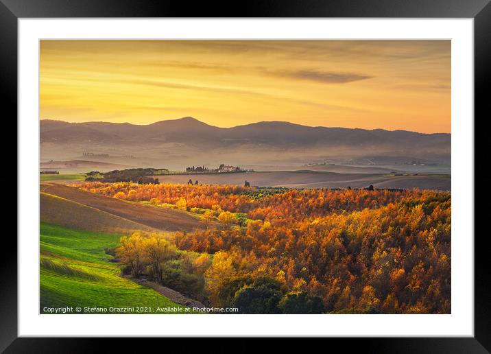 Autumn in Tuscany, landscape at sunset Framed Mounted Print by Stefano Orazzini