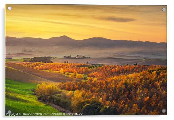 Autumn in Tuscany, landscape at sunset Acrylic by Stefano Orazzini
