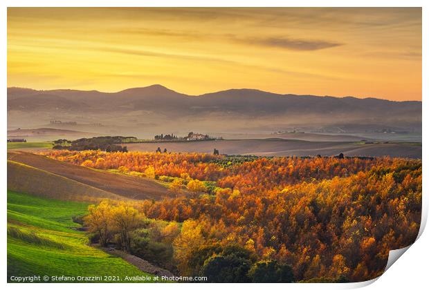 Autumn in Tuscany, landscape at sunset Print by Stefano Orazzini