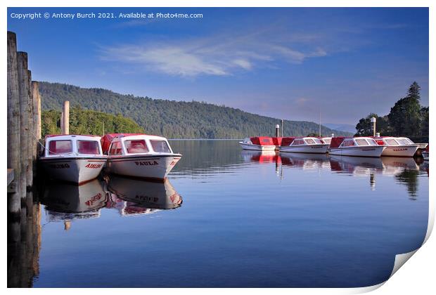 Windermere Hire Boats Print by Antony Burch