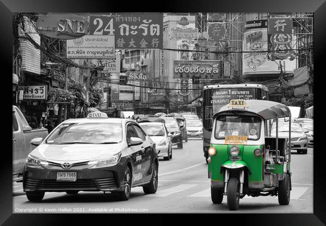 Tuk tuk and taxi in Chinatown, Bangkok Framed Print by Kevin Hellon