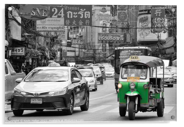 Tuk tuk and taxi in Chinatown, Bangkok Acrylic by Kevin Hellon