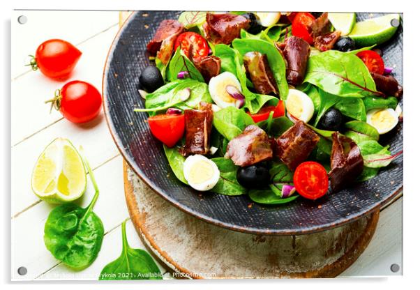Delicious salad with vegetables, herbs and ham Acrylic by Mykola Lunov Mykola