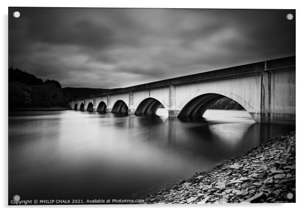 Lady bower Derwent  reservoir bridge black and whi Acrylic by PHILIP CHALK