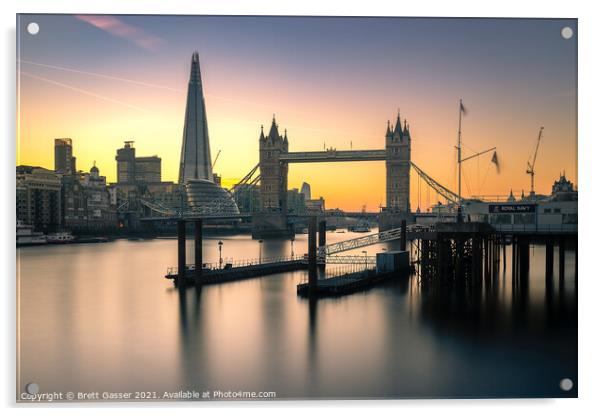Tower Bridge and Shard Sunset Acrylic by Brett Gasser