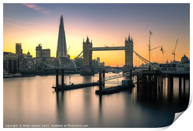 Tower Bridge and Shard Sunset Print by Brett Gasser