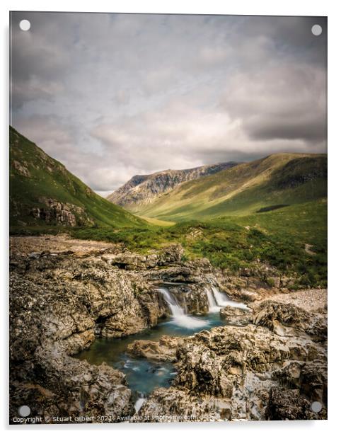 Waterfalls at Glen Etive Acrylic by Stuart Gilbert