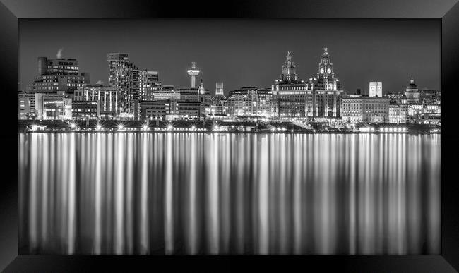 Liverpool's Illuminated Waterfront Reflections Framed Print by Kevin Elias