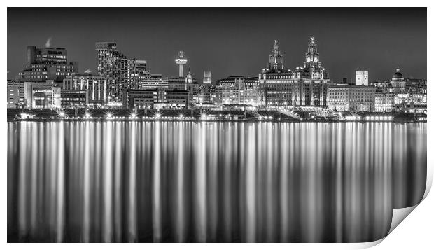 Liverpool's Illuminated Waterfront Reflections Print by Kevin Elias