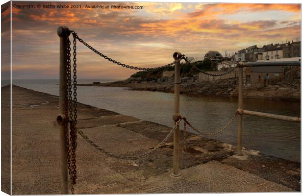 Blue sky at the clock tower Porthleven Canvas Print by kathy white