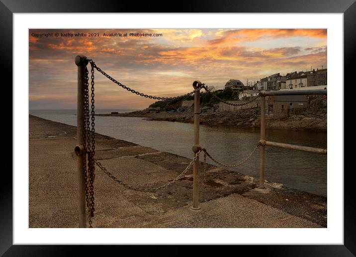 Blue sky at the clock tower Porthleven Framed Mounted Print by kathy white