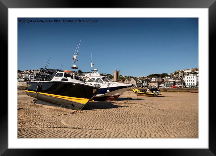 St. Ives Cornwall uk,waiting for the tide Framed Mounted Print by kathy white