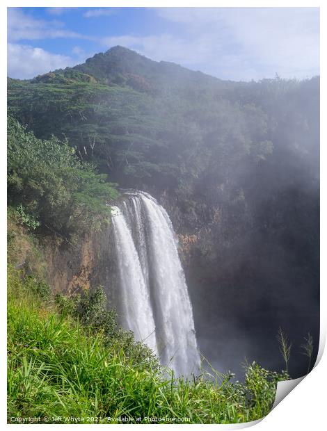 Wailua waterfalls on Kauai Print by Jeff Whyte