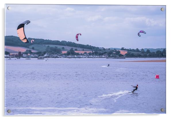 Kite surfing on the Exe. Acrylic by Bill Allsopp
