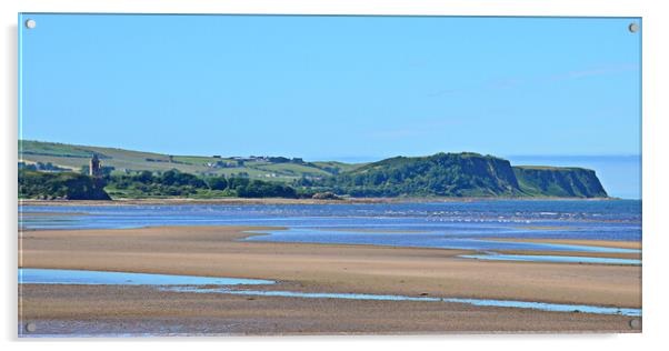 Ayr beach view, Greenan Castle, Heads of Ayr Acrylic by Allan Durward Photography