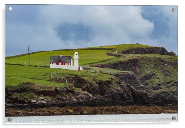 Dingle Lighthouse on cliff coast of Dingle peninsu Acrylic by Christian Lademann