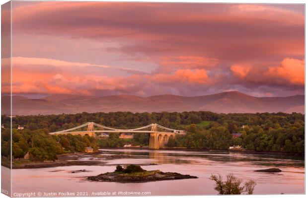 The Menai bridge, Anglesey, North Wales Canvas Print by Justin Foulkes