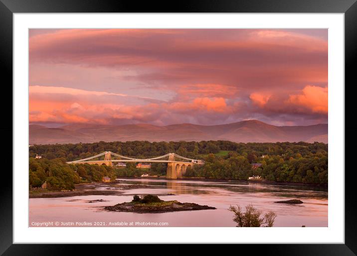 The Menai bridge, Anglesey, North Wales Framed Mounted Print by Justin Foulkes