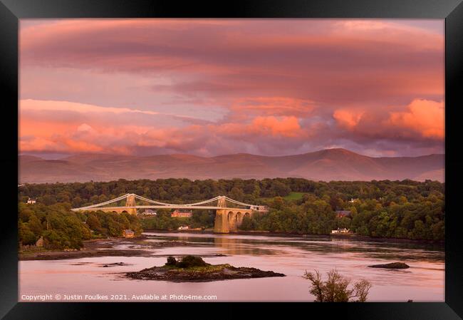 The Menai bridge, Anglesey, North Wales Framed Print by Justin Foulkes